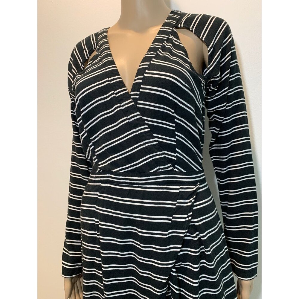 May Women Dress 10 Stripes Long Sleeves High Low Black White. - Picture 3 of 12
